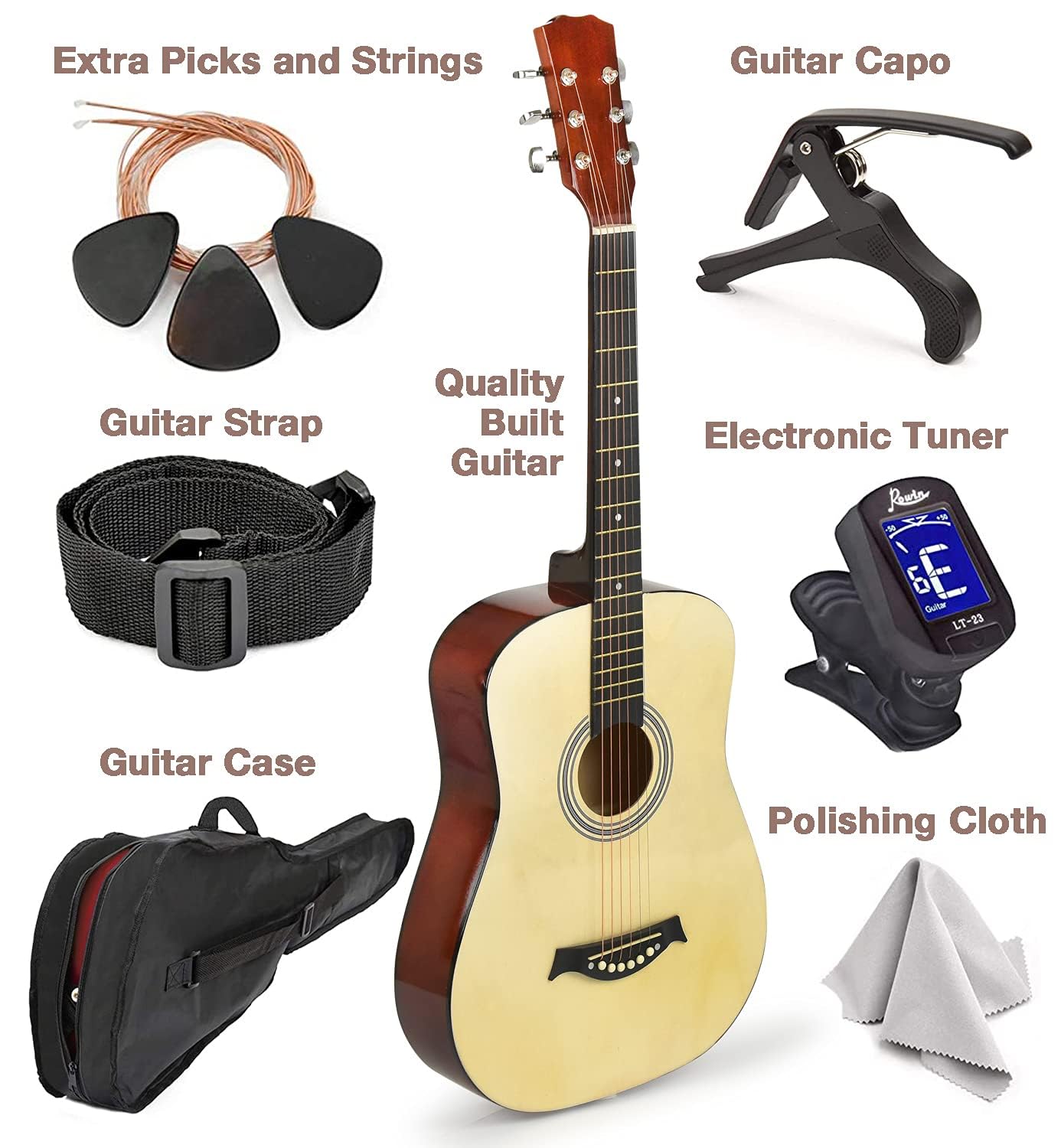 MasterPlay - Chitarra acustica classica per bambini da 76,2 cm, per principianti, kit di base per corde acustiche: borsa per chitarra, accordatore, tracolla, corde extra, plettri, panno di lavaggio