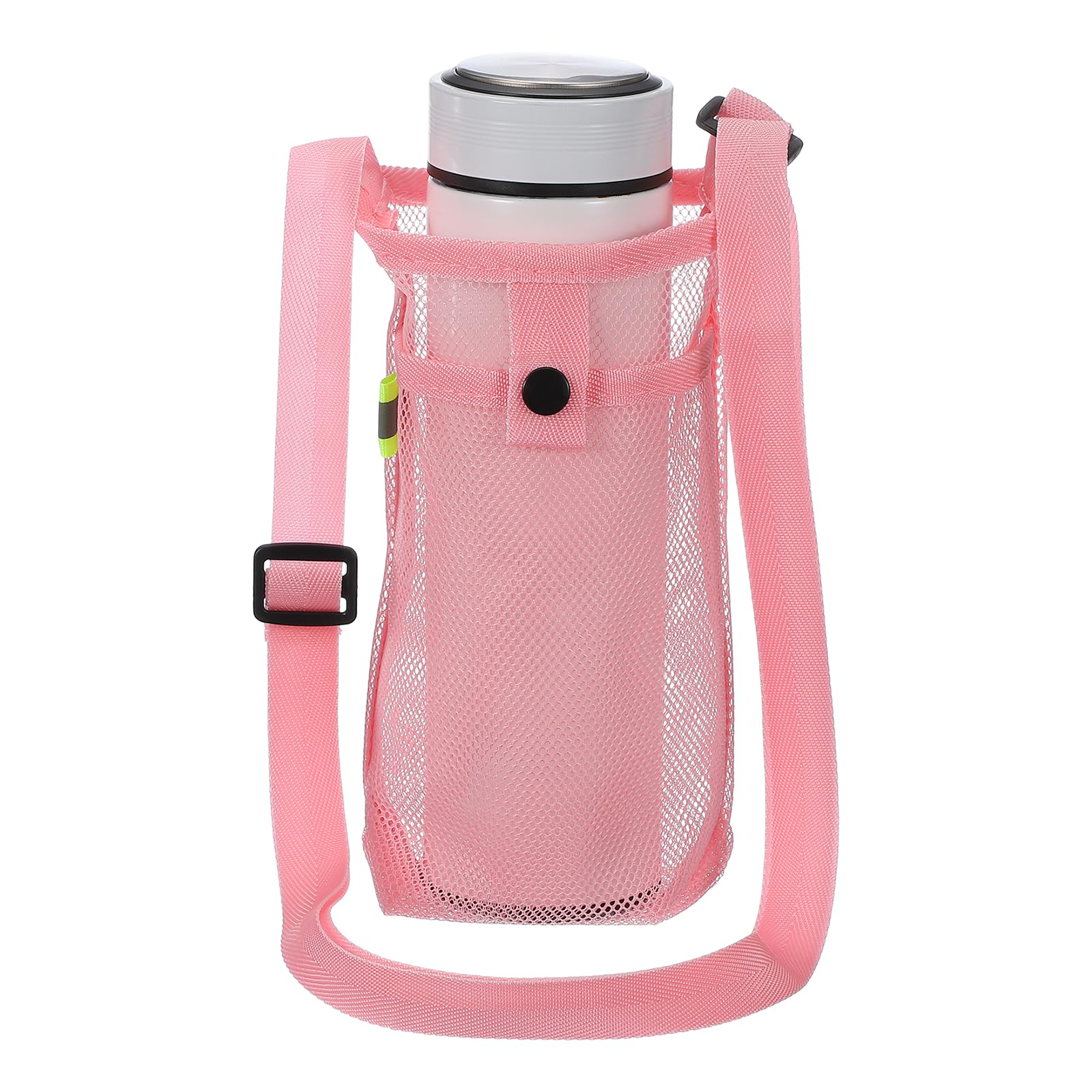 sourcing map Water Bottle Holder with Shoulder Strap, Mesh Water Bottle Sleeve Bag, Crossbody Bottles Carrier Sling Pouch for Hiking Gym Camping Walking Travel, Pink