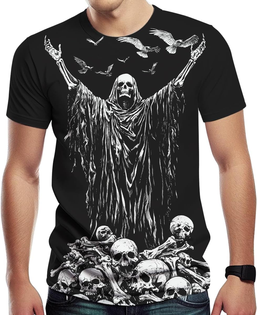 Men's Skull T-Shirts Novelty Graphic Skeleton Tshirt Summer Casual Print Short Sleeve Tops