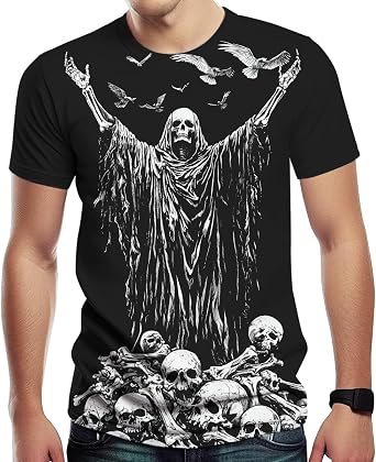 Mens Skull T-Shirts Novelty Graphic Skeleton Tshirt Summer Casual Print Short Sleeve Tops
