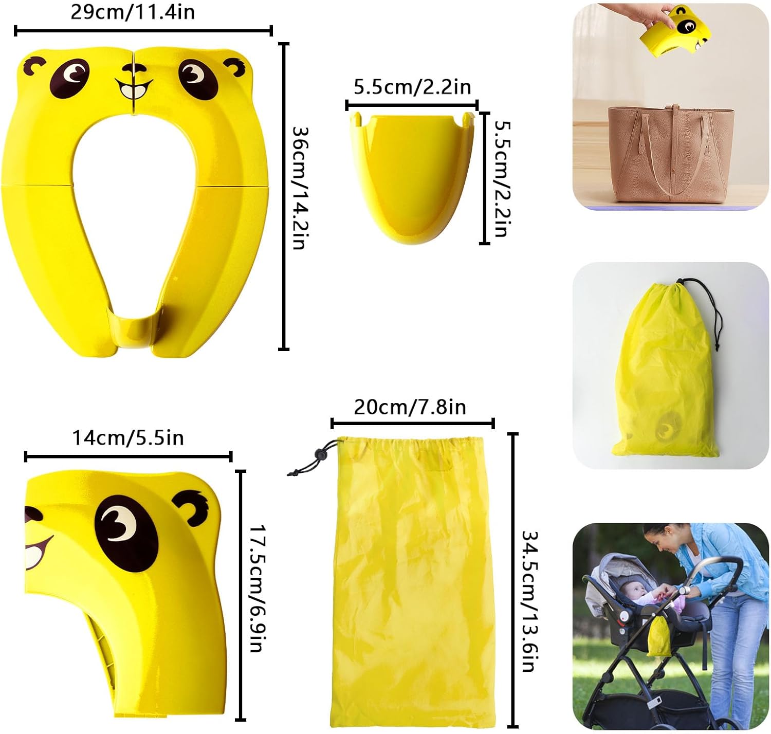 Toiletbril voor kinderen, draagbaar, opvouwbaar, voor toilet, herbruikbaar, met 1 draagtas