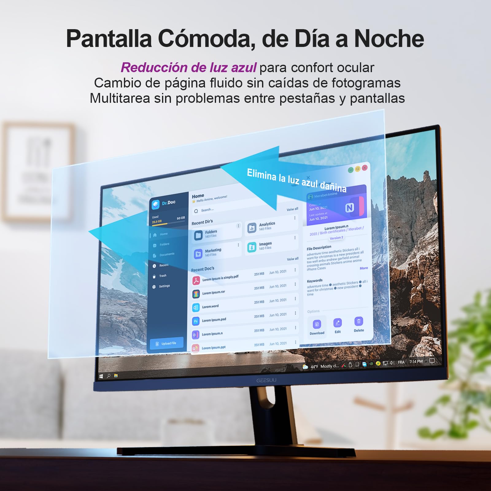 Monitor PC de 24 Pulgadas, FHD Gaming Pantalla Ordenador | 144Hz, 5ms, Eye Care, VESA 75x75mm, 99% sRGB, HDMI 2.0, DP 1.2