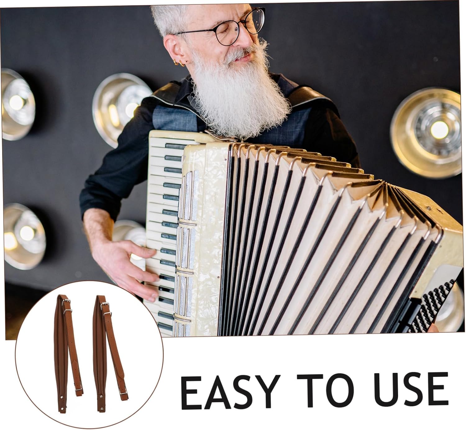 2pcs Adjustable Accordion Shoulder Belts, PU Coffee Instrument Accessory