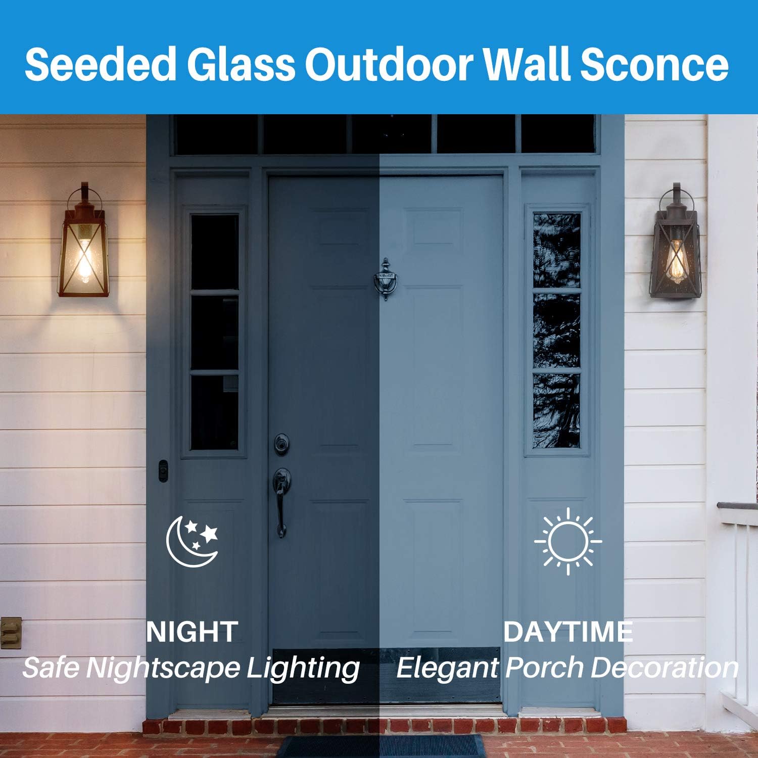 LOG BARN Porch Light Outdoor Wall Lantern, Farmhouse Wall Sconce Exterior Wall Mount Light in Rustic Bronze with Seeded Glass