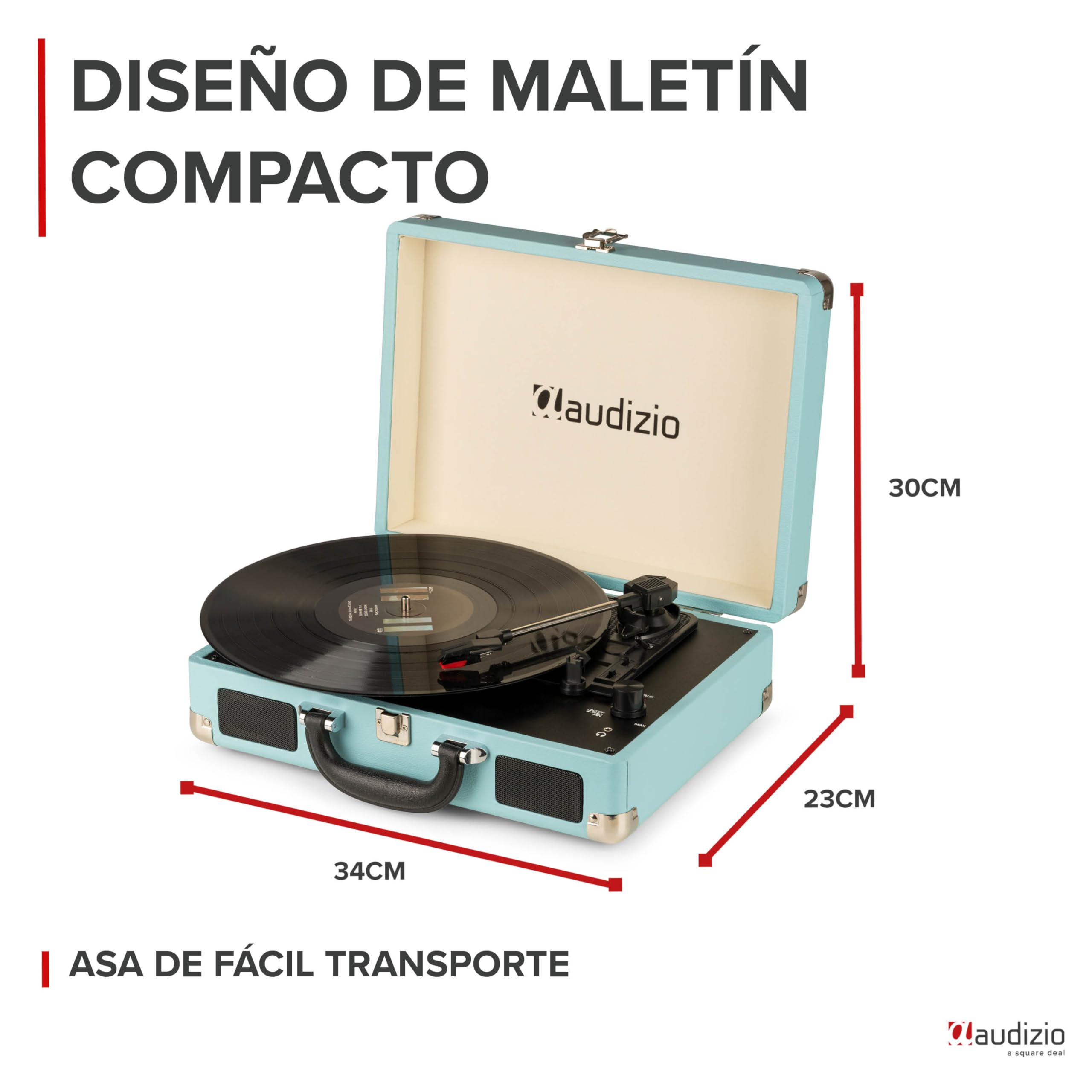 Audizio RP114BL Tocadiscos Azul con Altavoces Integrados, Adaptador de 3 Velocidades (33, 45, 78 RPM), Conexión AUX y Salida RCA – Reproductor de Vinilo Estilo Retro con Sonido Analógico Estéreo