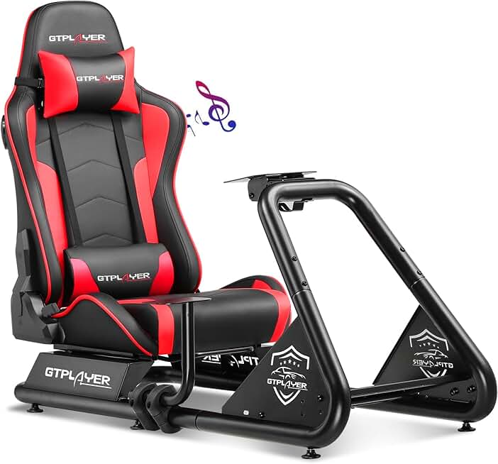 GTPLAYER Racing Simulator Cockpit with Seat and Bluetooth Speakers, Racing Style Reclining Seat and Ultra-Sturdy Alloy Steel Frame (Red)