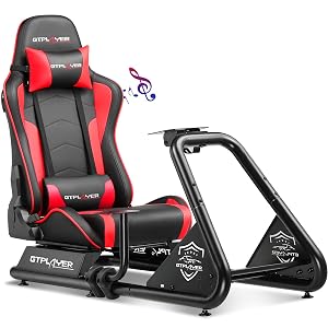 GTPLAYER Racing Simulator Cockpit with Seat and Bluetooth Speakers Racing Style Reclining Seat and Ultra-Sturdy Alloy Steel Frame
