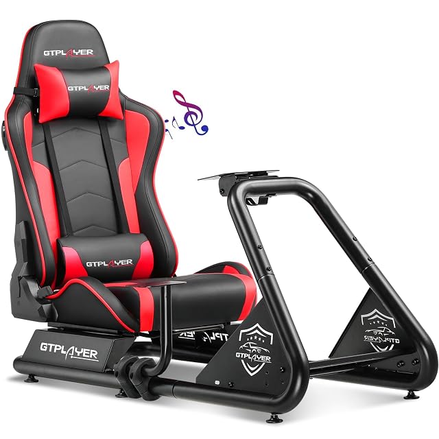 GTPLAYER Racing Simulator Cockpit with Seat and Bluetooth Speakers Racing Style Reclining Seat and Ultra-Sturdy Alloy Steel Frame