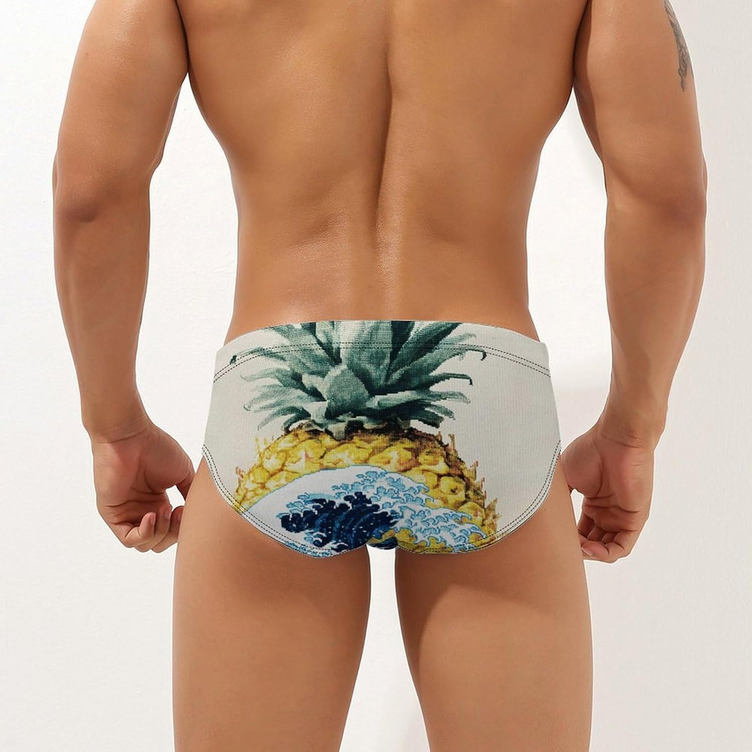 Pineapple Great Wave Men's Swimwear Bikini Swimming Briefs Stretchy Swimsuits Board Surf Shorts Trunks