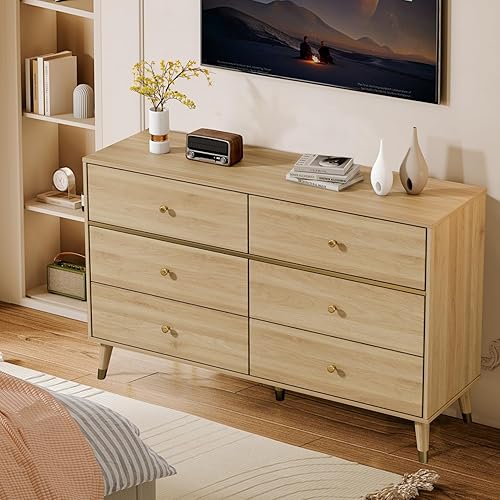 Miniatura 37 de Cómoda de 6 cajones, cómoda de mediados de siglo de 47 pulgadas de ancho, cómoda de madera para dormitorio con 6 cajones de almacenamiento para