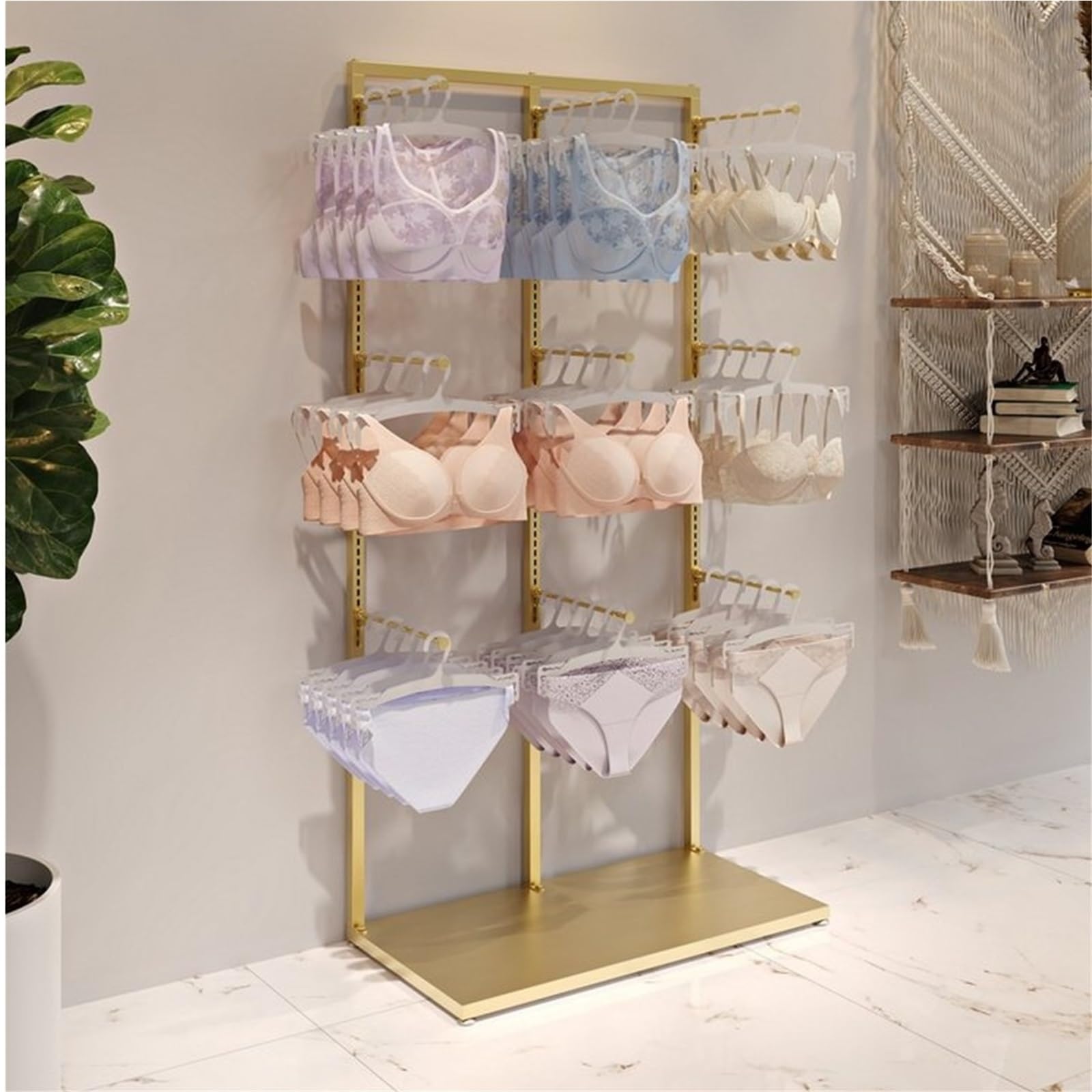 Lingerie-Präsentationsständer Gold für Einzelhandel, Robuster Unterwäsche-Organizer aus Metall mit verstellbaren Haken, Freistehender Kleiderständer für BHs, Slips & Socken(Black,160x40x100cm)
