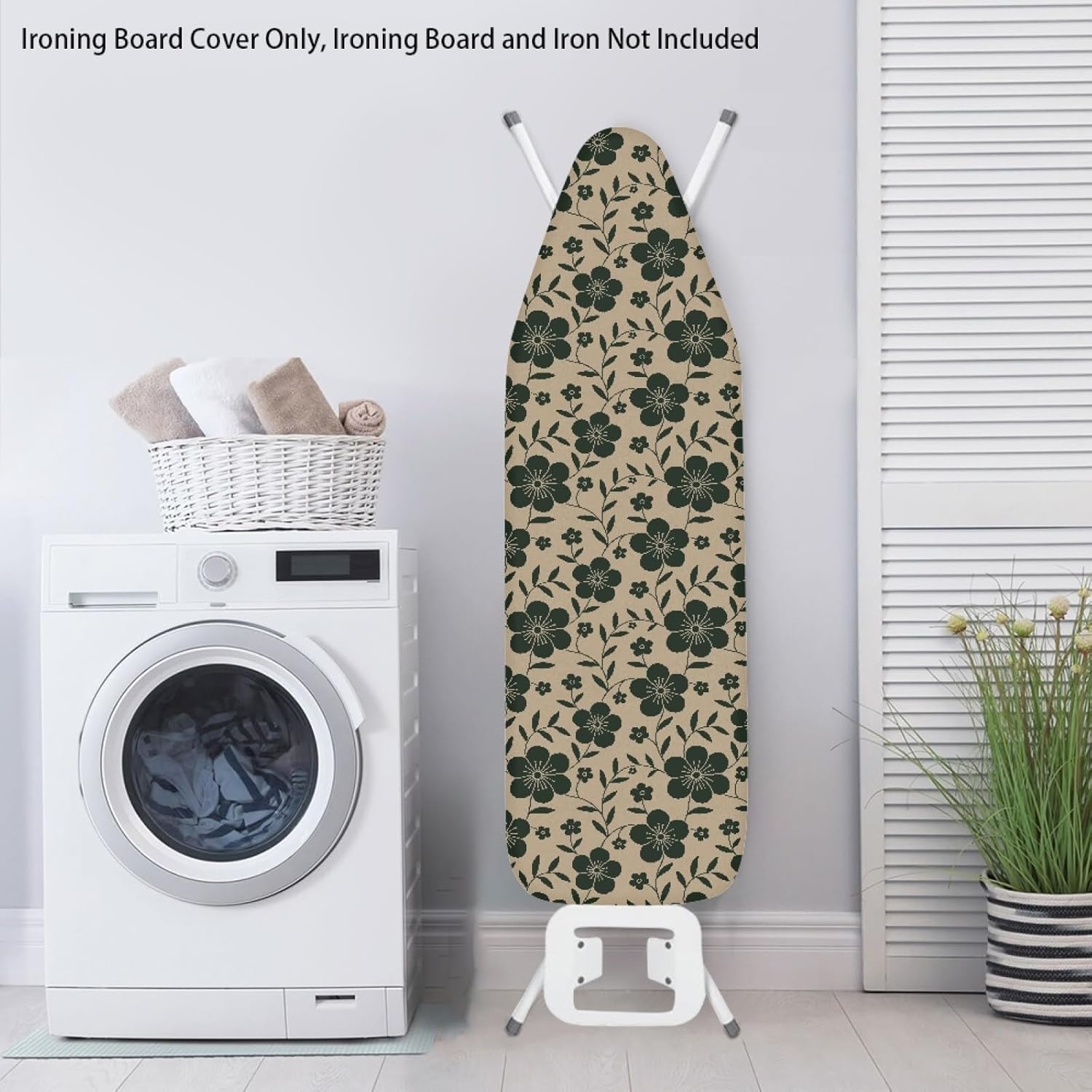 Flowers Ironing Board Cover,16"x55" Standard Ironing Board Cover with Elastic Edge and Hook and Loop Fasteners, Scorch & Stain Resistant, Polyester Home Ironing Board Covers, Cool Floral Doodle