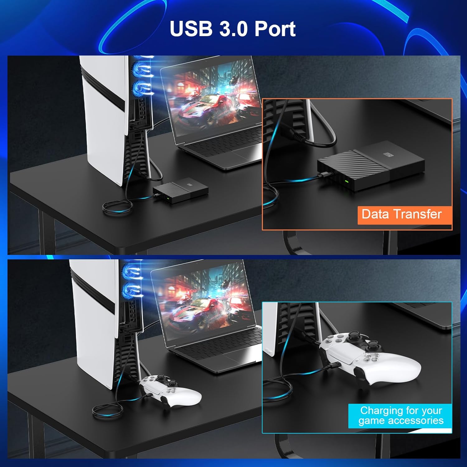 Cooling Fan for PS5 Pro,Upgraded Quiet Cooler Fan,Auto On/Off Cooling Accessories with Adjustable Speed,LED Light,USB 3.0 Port for PlayStation 5 Pro Disc/Digital (Not for PS5/PS5 Slim) - Image 6