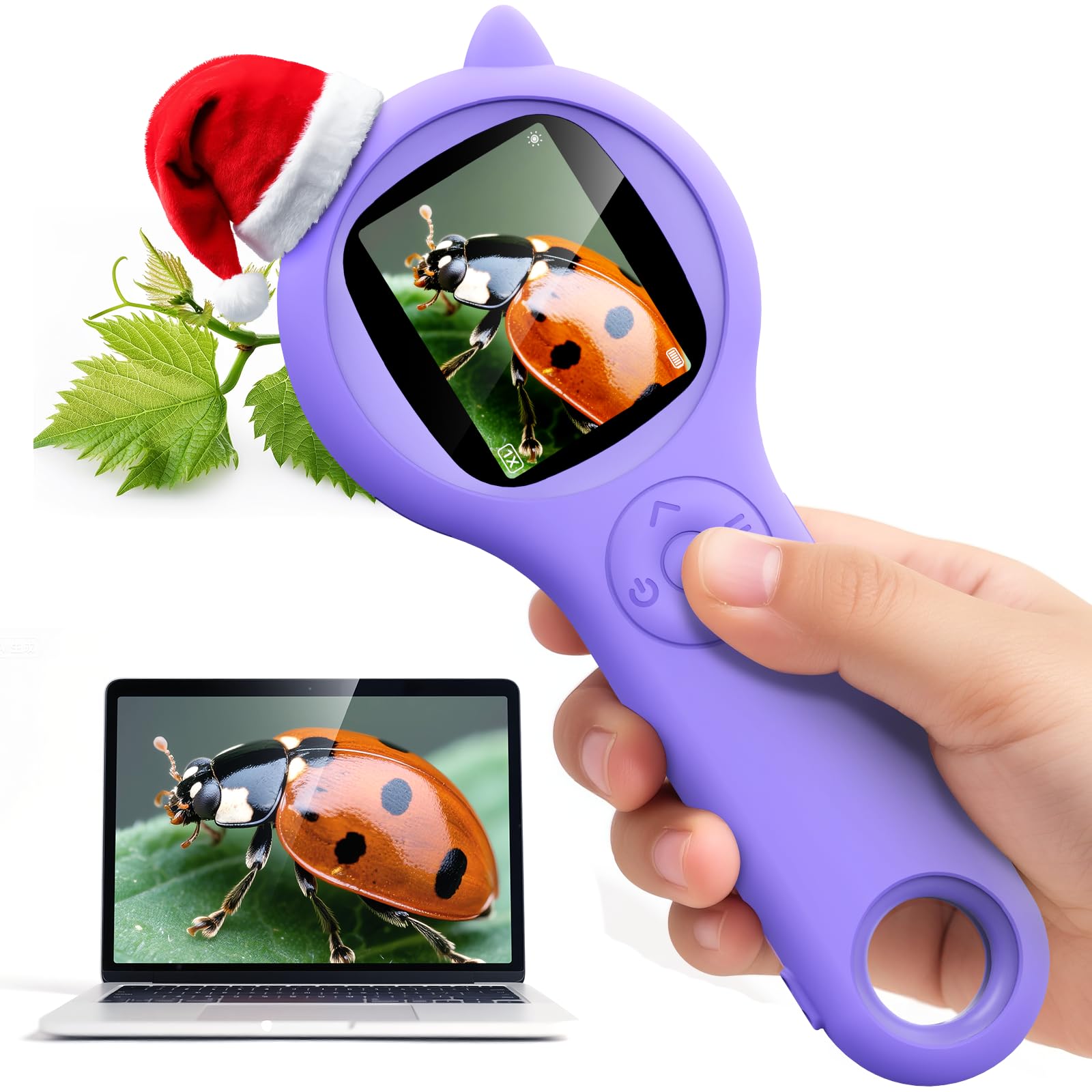 Microscope for Kids - Portable Handheld Magnifying Glass for Kids - Mini Digital Microscope for Kids Educational Science Toys, Christmas Birthday Gifts for Age 3 4 5 6 7 8 Girls&Boys (Purple)