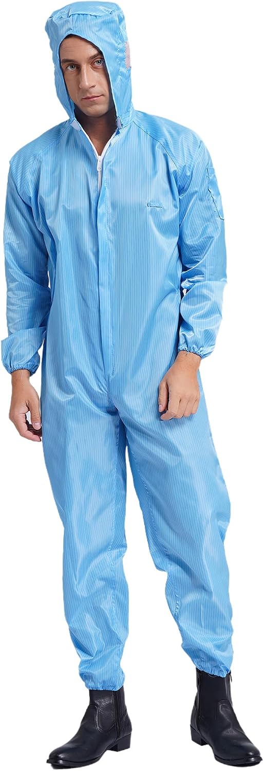 Hularka Men's Long Sleeve Coveralls with Hood Anti-Static Dustproof Zipper Front Jumpsuit Workwear