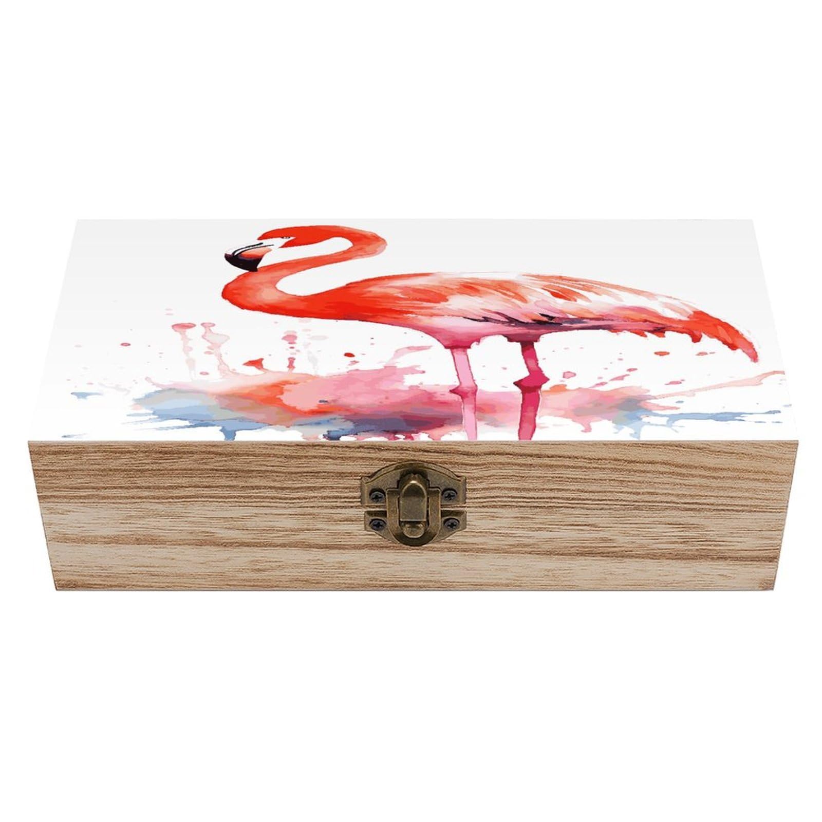VstaDank Watercolor Flamingos Wooden Storage Box Wooden Keepsake Box with A Hinged Lid Fashion Memory Treasure Boxes Decorative Jewelry Case for Crafts Photo Home Decor Wood Gift Box