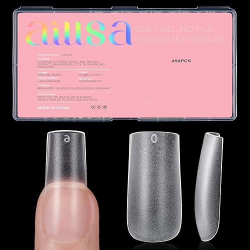 Vista 16 de AILLSA Puntas de uñas cuadradas extra cortas, 450 puntas de uñas transparentes de cobertura completa, mate, sin necesidad de limas, puntas de uñas