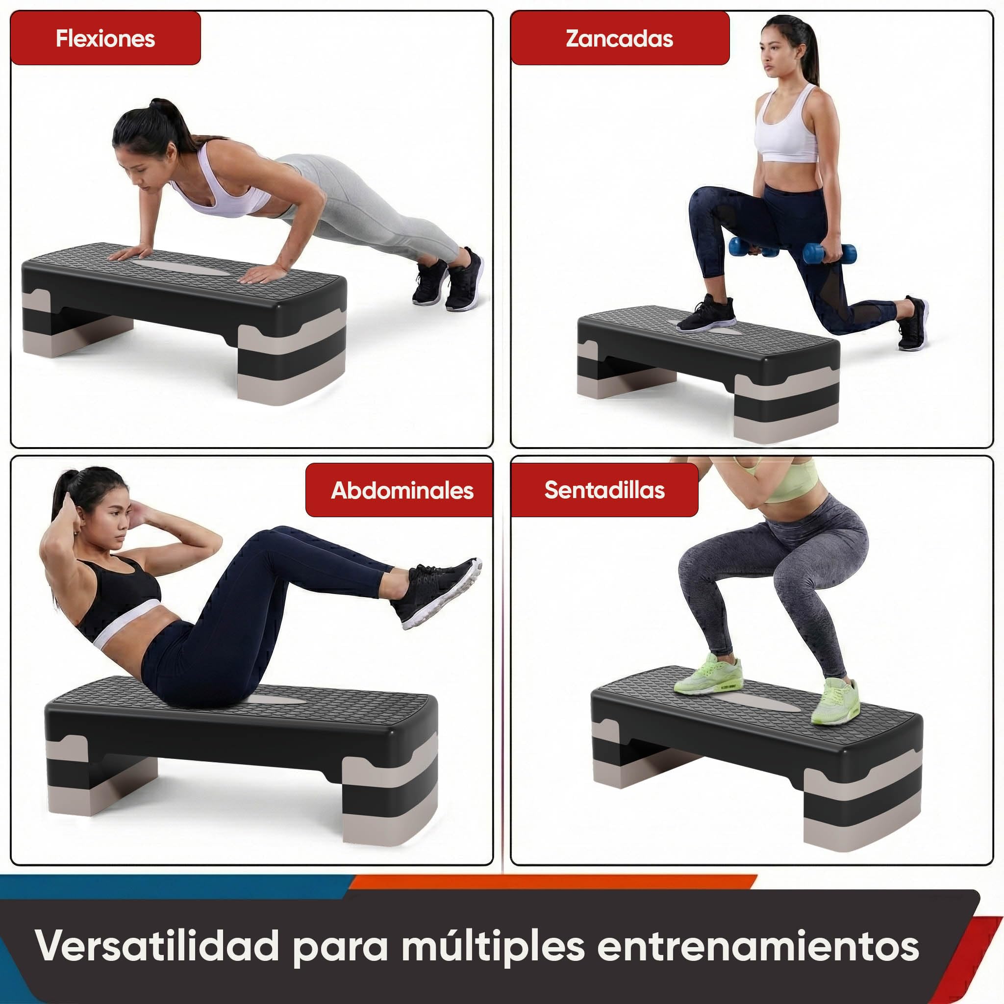 Ultasport Step de Aeróbic I Steps Fitness I Antideslizante, Ajustable en 3 Alturas I Stepper para Ejercicio en Casa, Stepboard, Stepbench 68 x 28 cm, Gris
