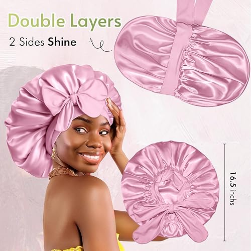 Miniatura 9 de BONNET QUEEN Gorro de seda para dormir, gorro de satén ajustable, gorro de satén de doble capa sedoso para dormir por la noche, envoltura para el