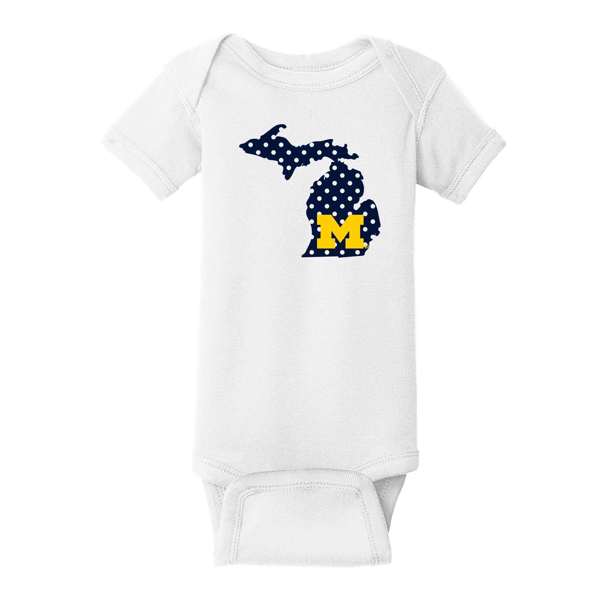 UGP Campus Apparel YC1125 - Michigan Wolverines Polka Dot State Infant Creeper Bodysuit - 6 Month - White