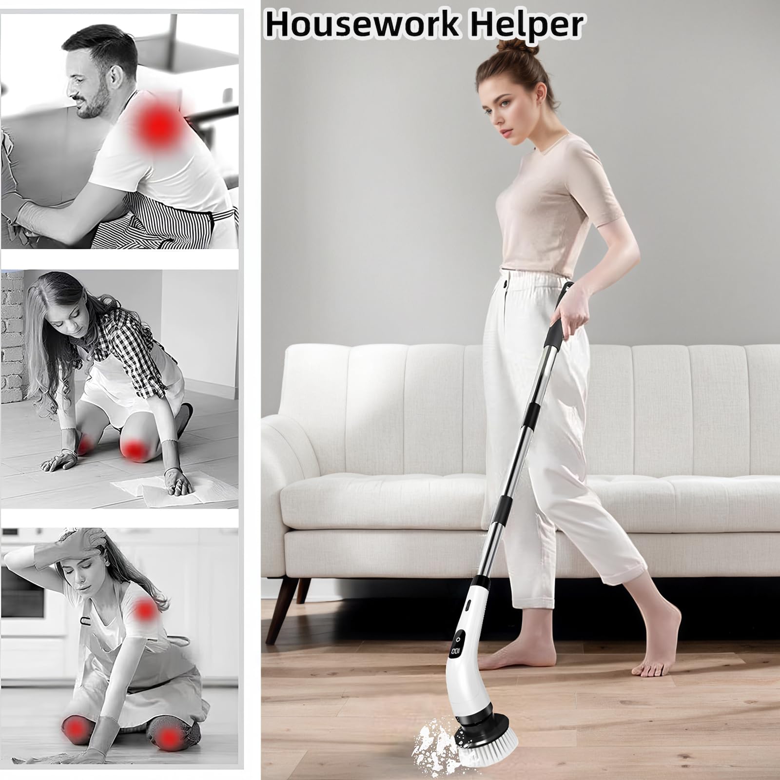Hqynss Electric Spin Scrubber, Cordless Scrubbing Brush with 8 Brush Heads - Image 3