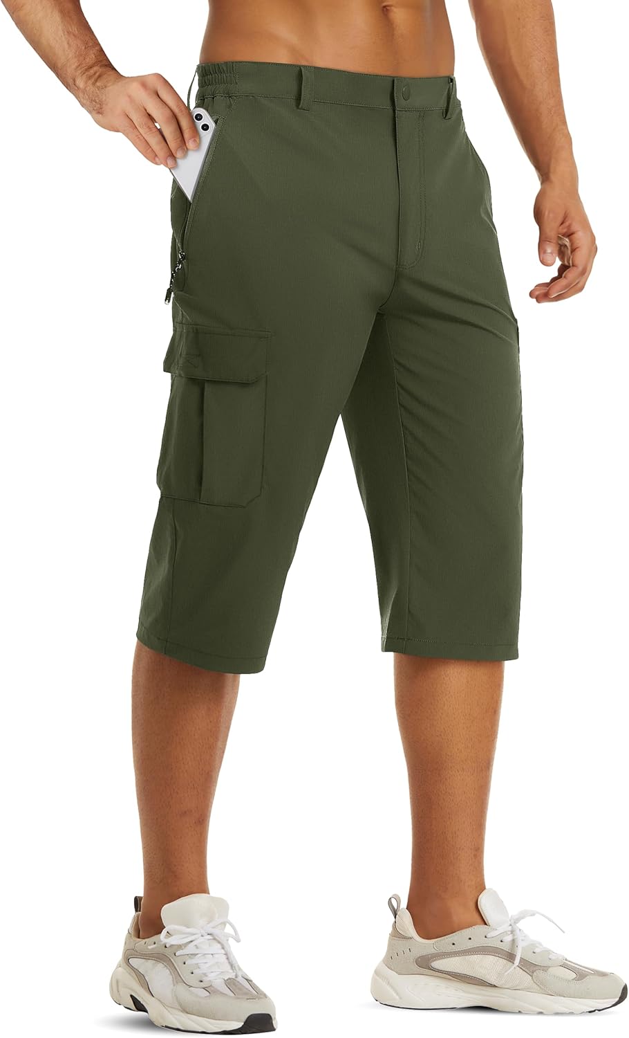 TACVASEN Men's Capri Pants Cargo Long Shorts Quick Dry Lightweight 3/4 Pants Below Knee Summer Hiking Work