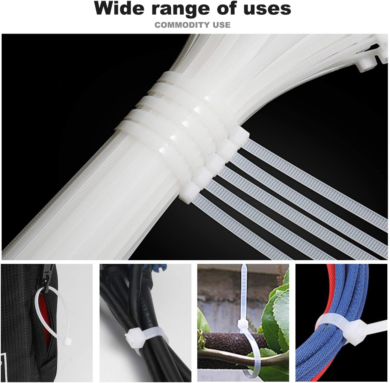 100pcs Black Nylon Cable Ties Assorted Sizes - Weatherproof Zip Ties for Electrical Wiring, Office Cables, Garage Storage Solutions