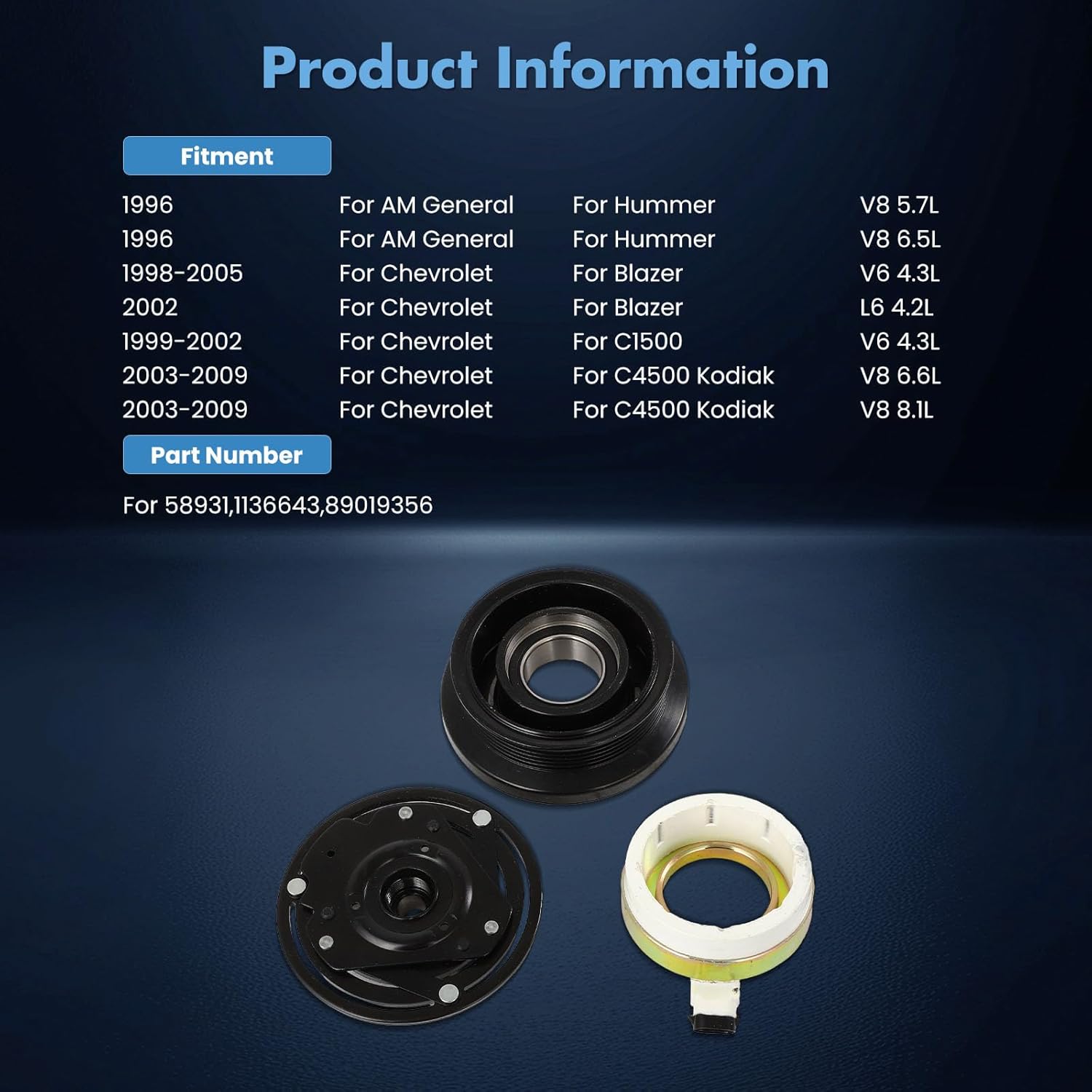 ECCPP A/C Compressor Clutch 1996-2002 Fit for Chevrolet Express 1500 5.0L AC Clutch