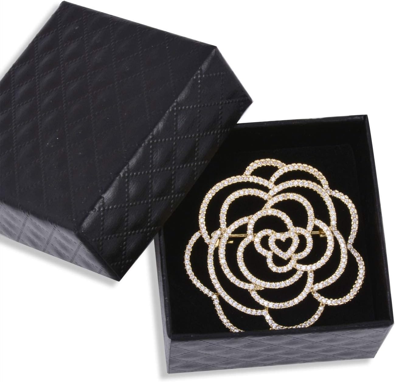 Cubic Zirconia Love Heart Rose Camellia Flower Brooch Pin Wedding Party Brooch Jewelry For Women - Image 5