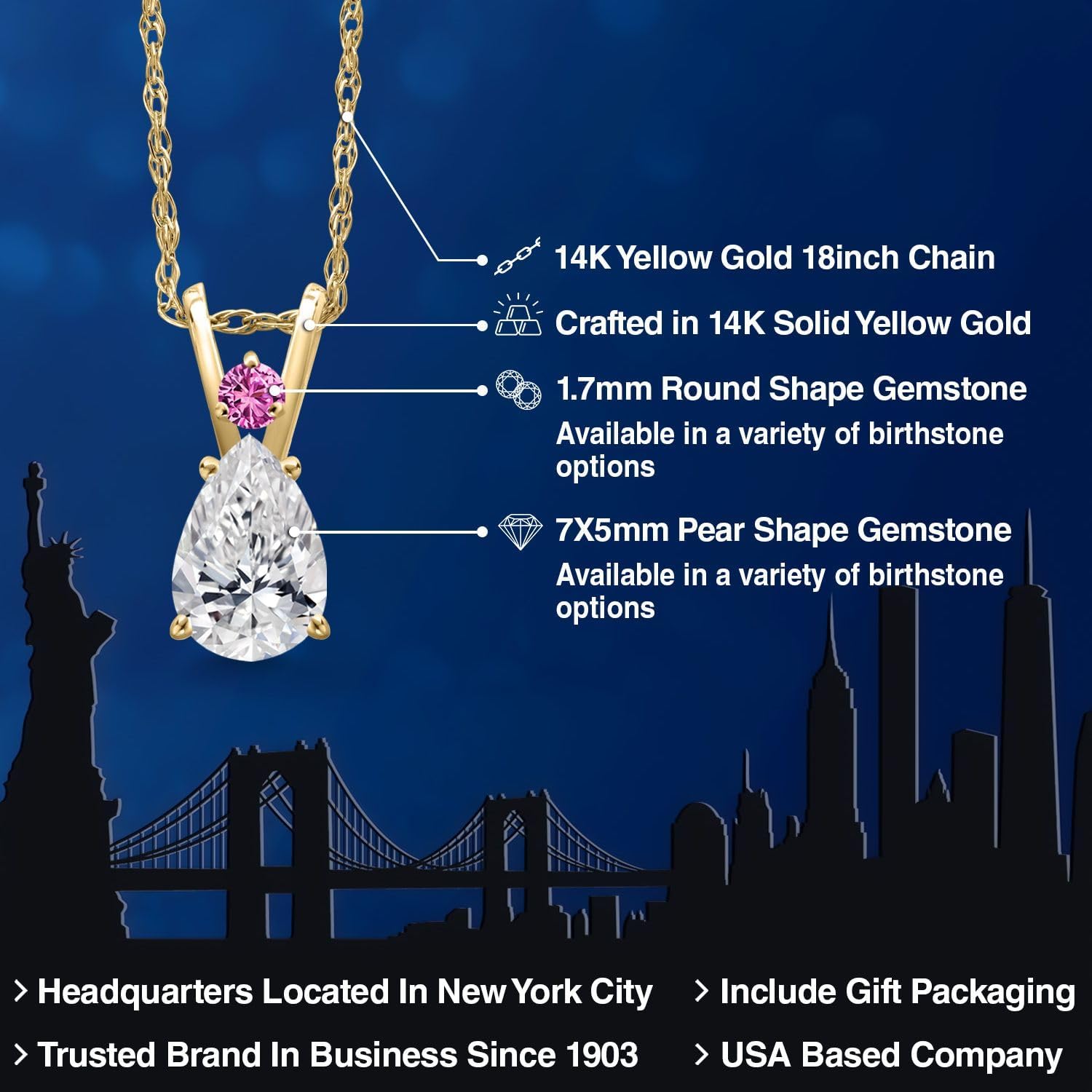 Gem Stone King 14K Yellow Gold DEF Lab Grown Diamond and Pink Created Sapphire Pendant Necklace for Women | 0.54 Cttw | Gemstone April Birthstone | Pear Shape 7X5MM | With 18 Inch Chain - Image 2