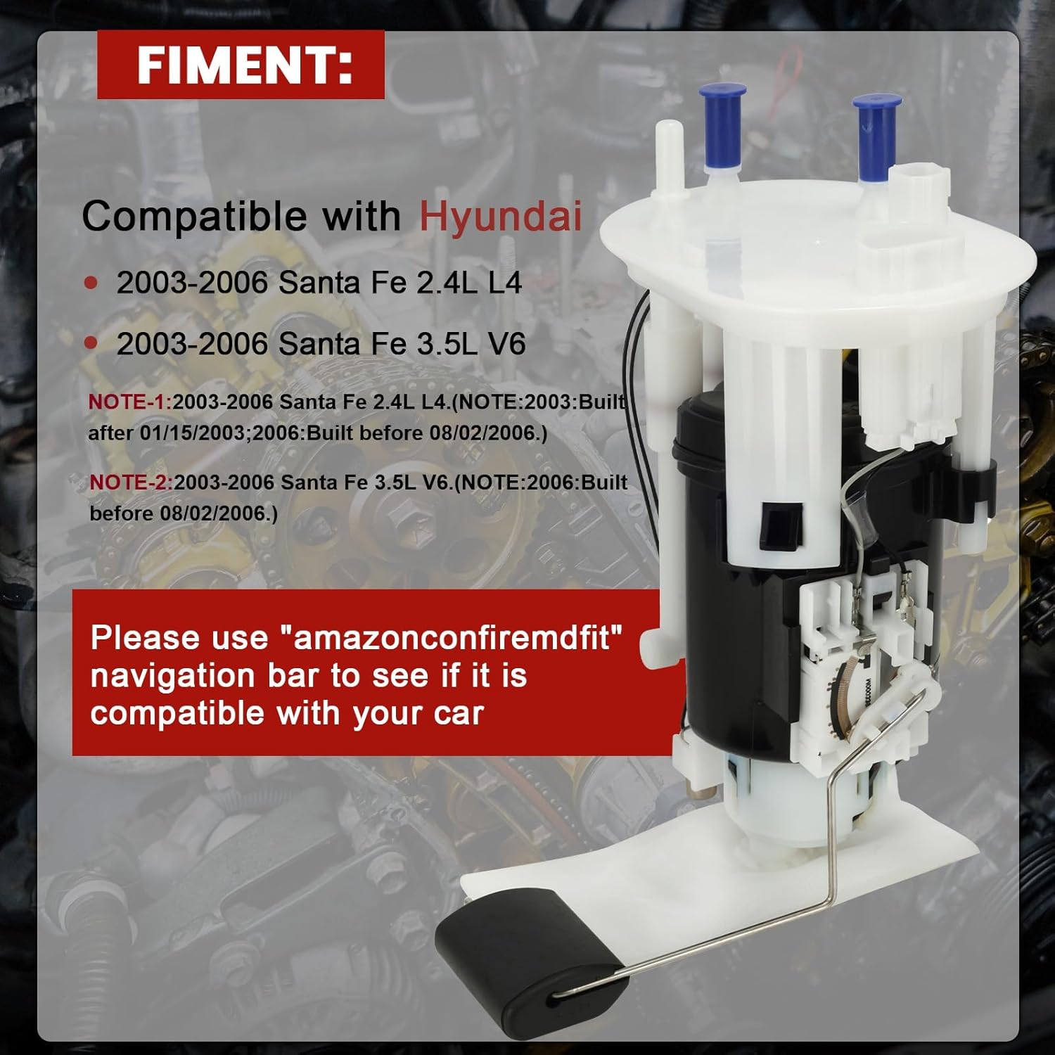 E8662M Electric Fuel Pump Module Assembly Compatible with Hyundai Santa Fe 2003-2006 2.4L L4 3.5L V6 Replaces# 31110-26350 FG1257 P76404M SP3012M