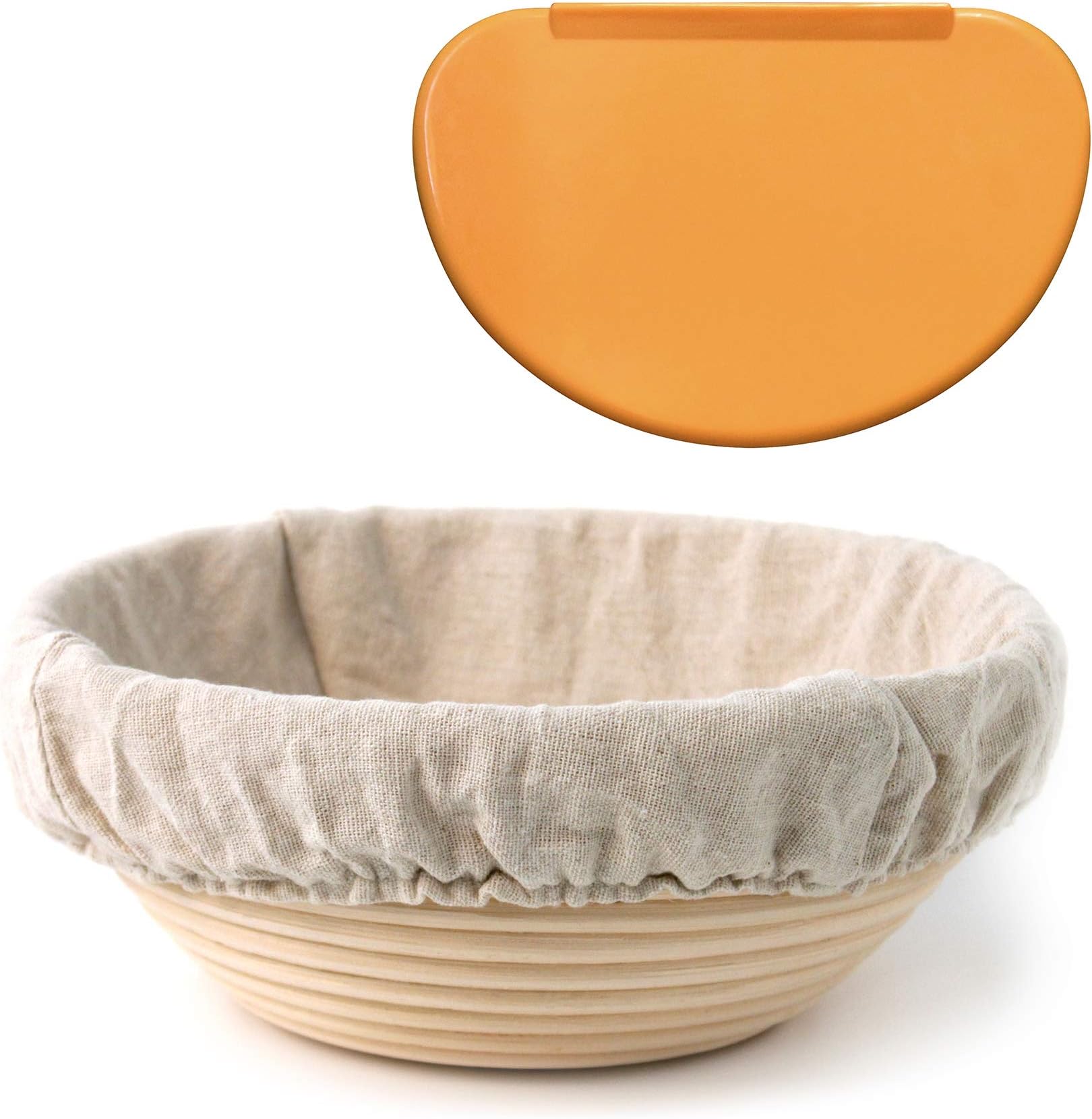 Banneton Proofing Basket 8.5" Round โ with Brotform Cloth Liner for Starter Rising Dough & Flexible Bowl Scraper for Shaping Sourdough Loaf | Artisan Bread Baking Supplies
