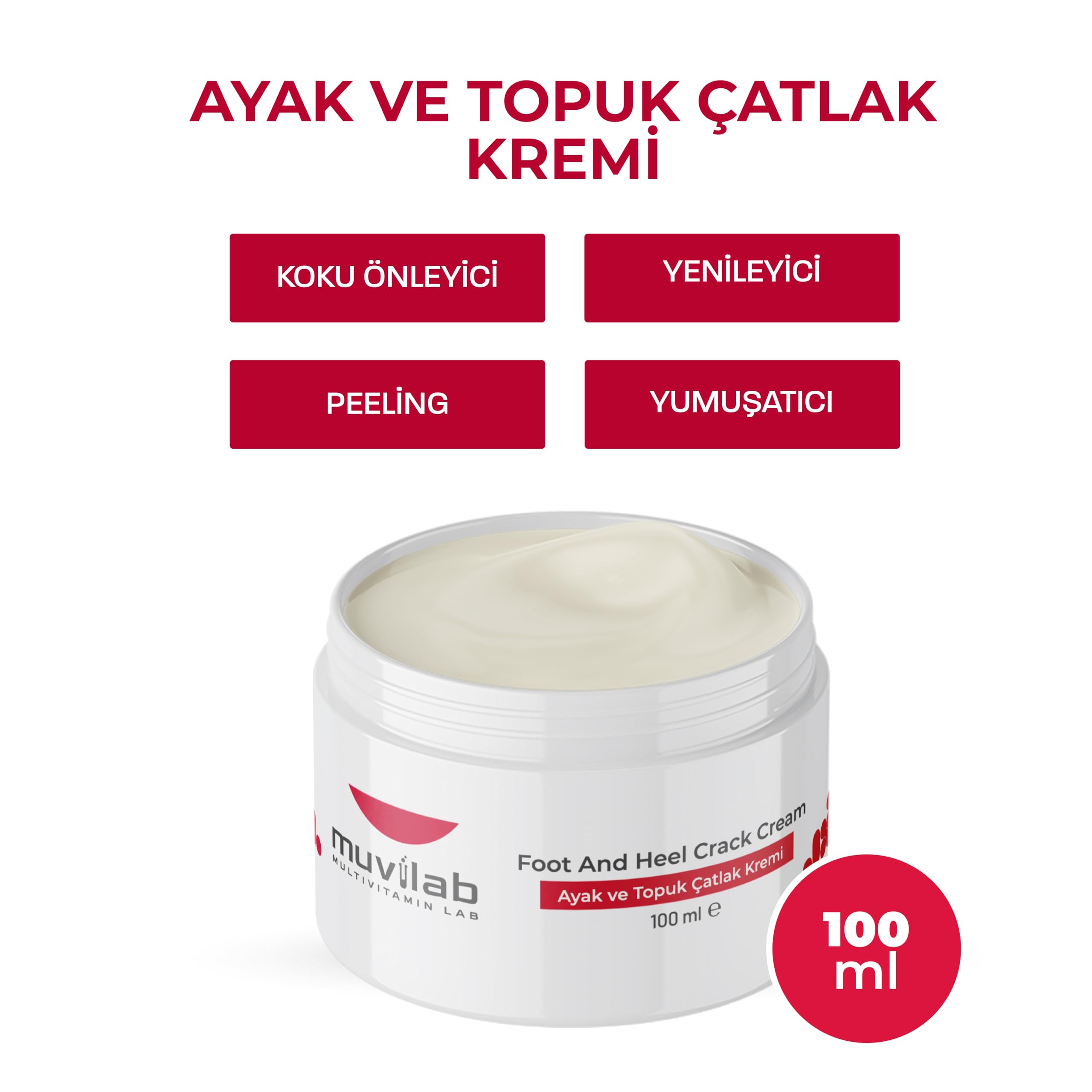 Muvilab Ayak ve Topuk Çatlak Kremi, Yoğun Nemlendirici, Koku Önleyici, Sertleşmiş Topuklar için Onarıcı Bakım Kremi