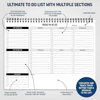 Weekly Planner To Do List Pad - 8.5x11