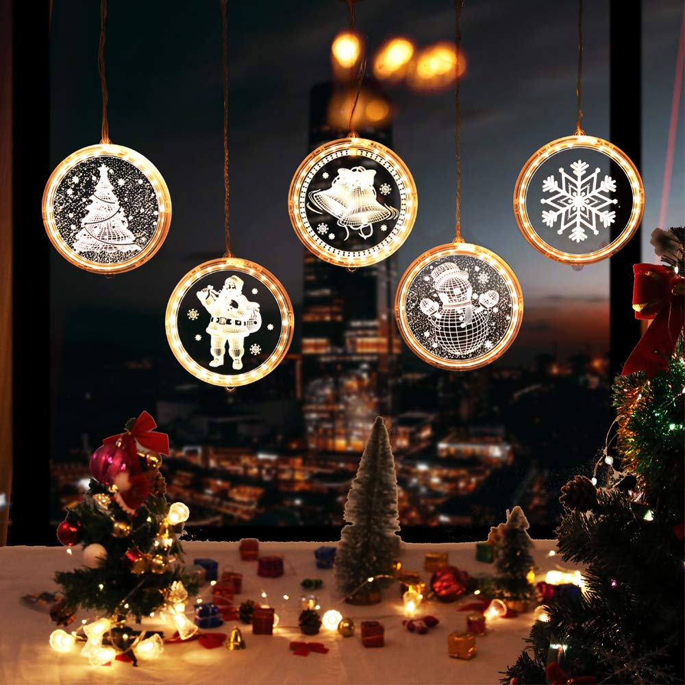 Luces de noche de Navidad colgantes, 5 luces de cortina 3D con control remoto para exteriores, luces de cadena para interiores, lámpara de cadena de hadas para ventana, luces de decoración de Navidad