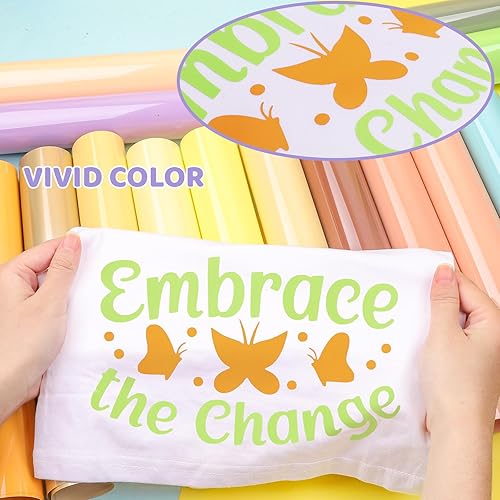 Miniatura 3 de GIRAFVINYL Paquete de vinilo para planchar pastel HTV, 12 x 12 pulgadas, 14 hojas de vinilo HTV de colores surtidos, vinilo de transferencia de