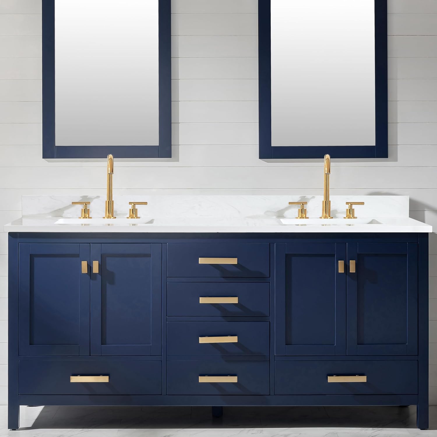 Design Element Valentino 72" Double Sink Bathroom Vanity Set in Blue - Comes with Quartz Countertop and Porcelain Sink
