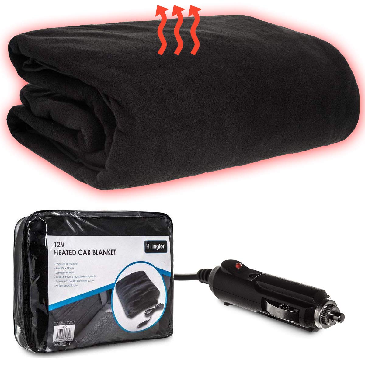Fineway 12V Large Electric Heated Car Van Truck Fleece Cosy Warm Blanket Travel DC - Size 100 x 140