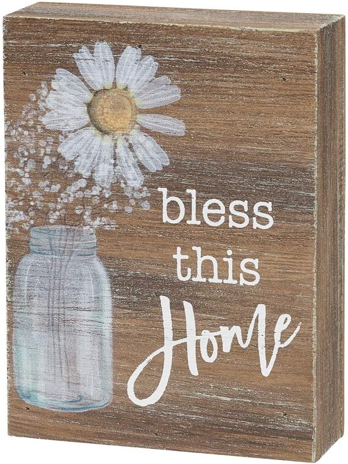 Inspirational Wood Grain Mini Block Sign, 4" (Bless This Home)