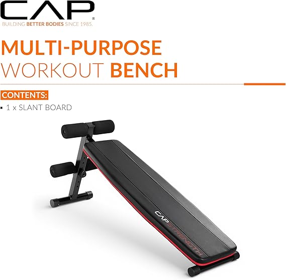 CAP Barbell Sit Up Bench Adjustable Decline Ab Bench for Home Gym Multi-Purpose Slant Board for Core Strength, Sit-Ups,Body Workouts