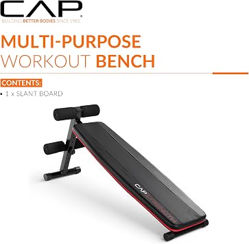CAP Barbell Sit Up Bench Adjustable Decline Ab Bench for Home Gym Multi-Purpose Slant Board for Core Strength, Sit-Ups,Body Workouts