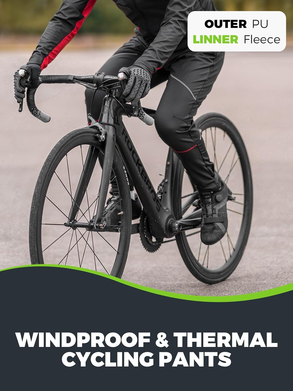 ROCKBROS Mens Cycling Pants, Thermal Mountain Bike Pants with Zippered Pockets, Windproof Riding Pants for Men - Image 2