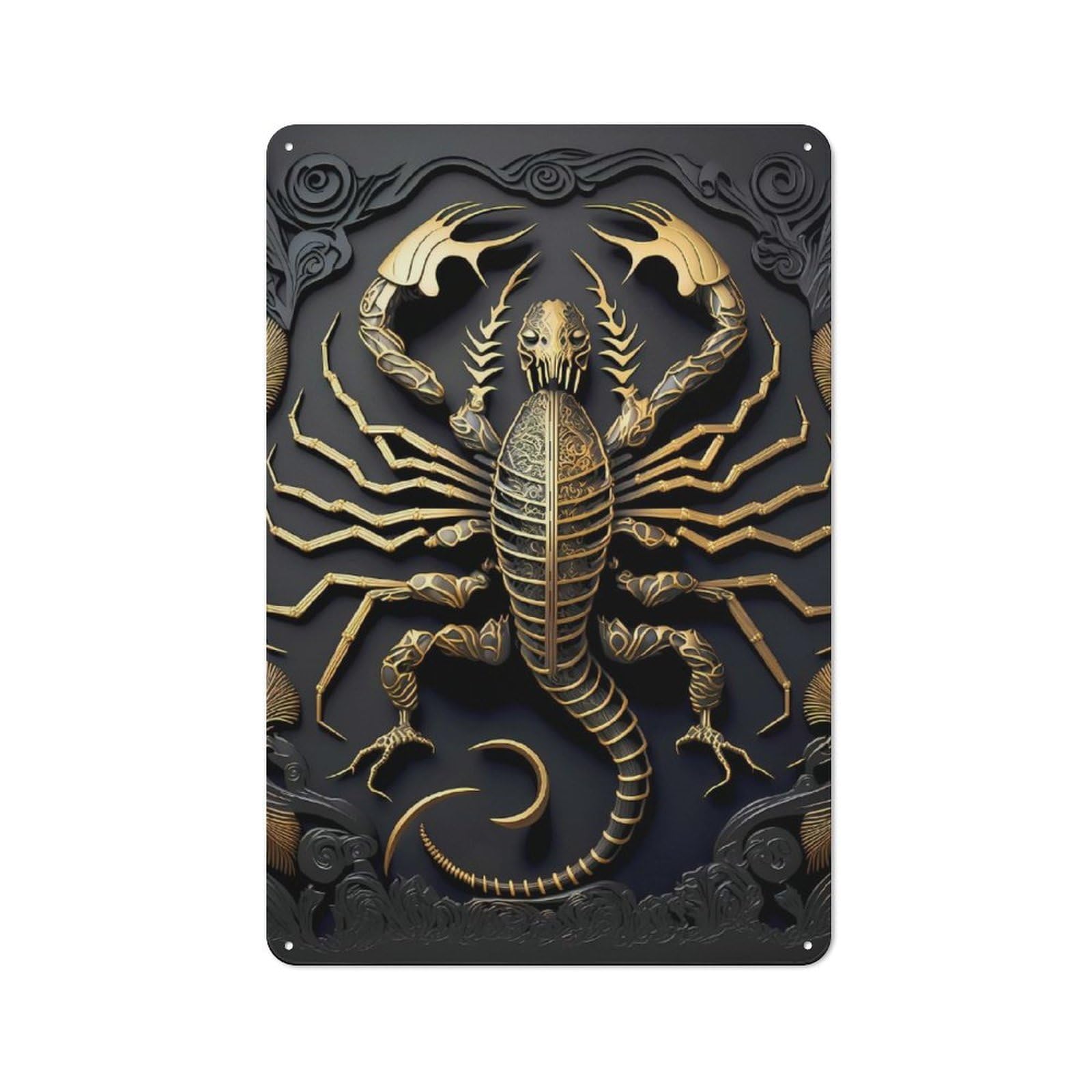 Junmoney Style-1 Metal Plaque 30X20cm With King Golden Scorpion For Hallway Wall, Rustic Decor, A Metal Wall Feature For Hallways And Entrance Areas