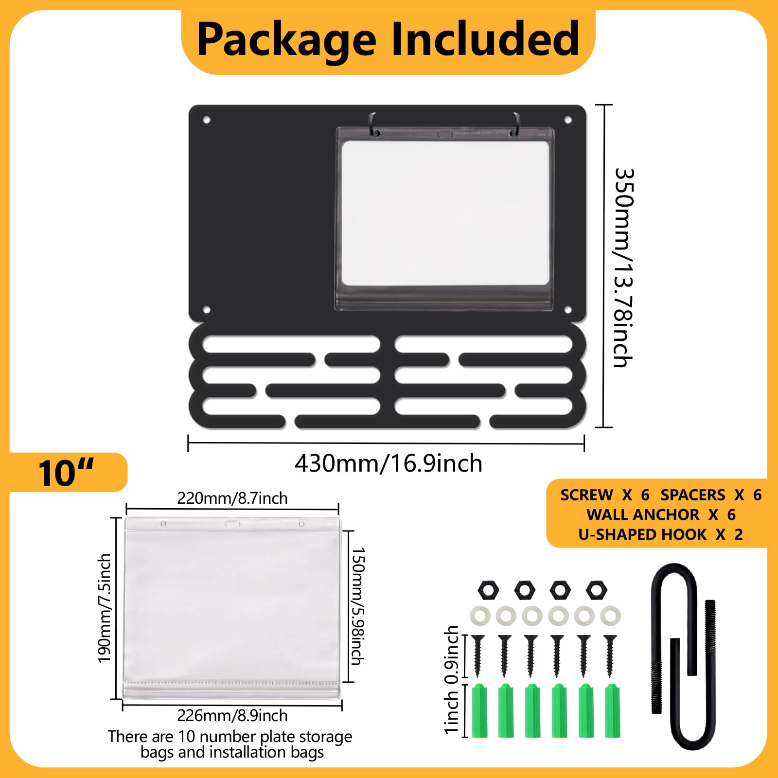 SUPERDANT Présentoir pour médailles de Course avec 10 Supports pour dossards et 12 Crochets Présentoir dossards de Course Étagère en Fer trophées Organisateur Mural médailles Cadeaux