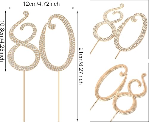Miniatura 2 de Honbay Decoración de pastel de 80 cumpleaños con diamantes de imitación de aleación brillante para decoración de pastel de cumpleaños 80 o fiesta de