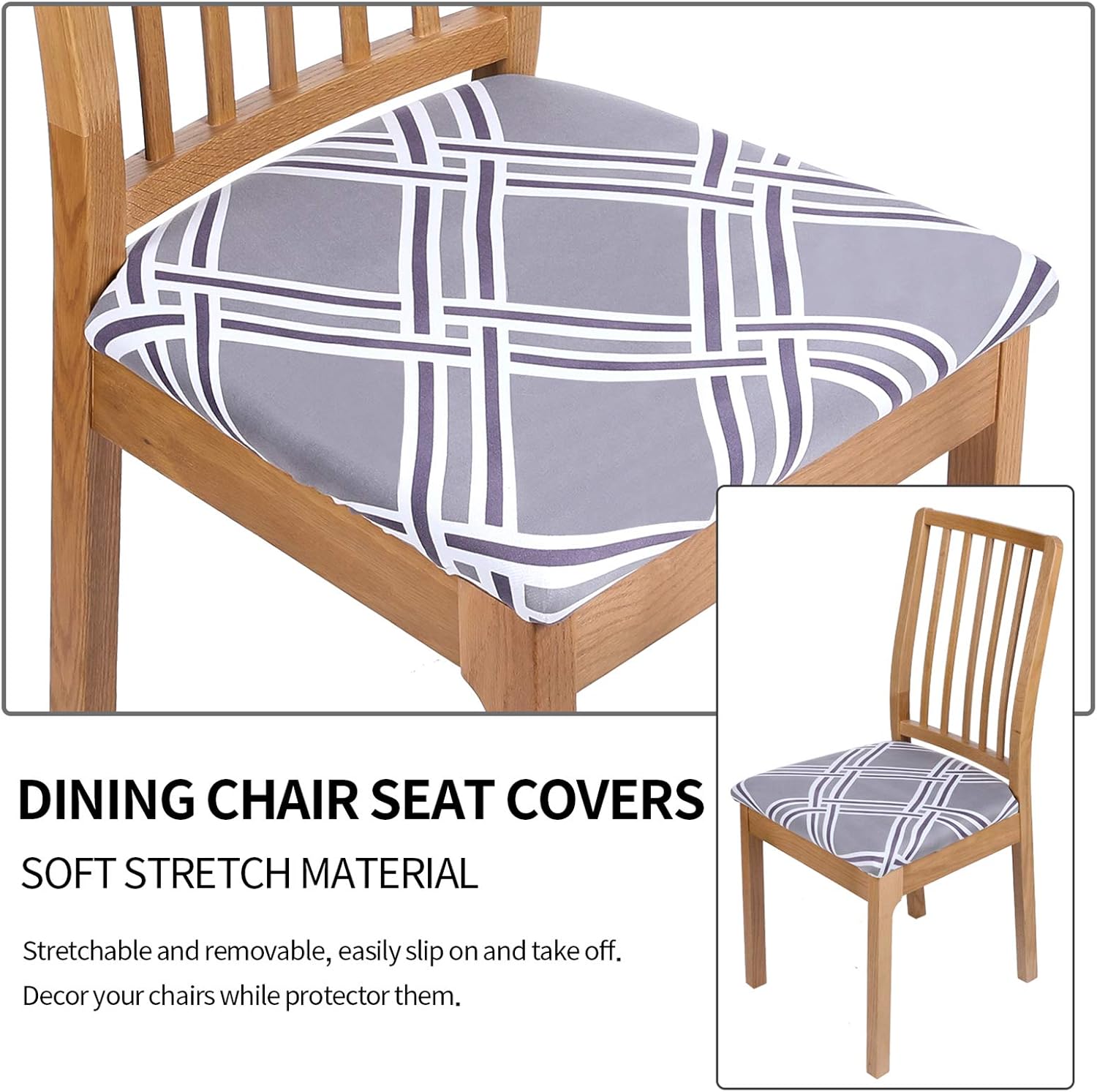 smiry Printed Dining Chair Seat Covers - Stretchy Removable Washable Upholstered Chair Seat Slipcover Protector (Set of 2, Grey Geometric)