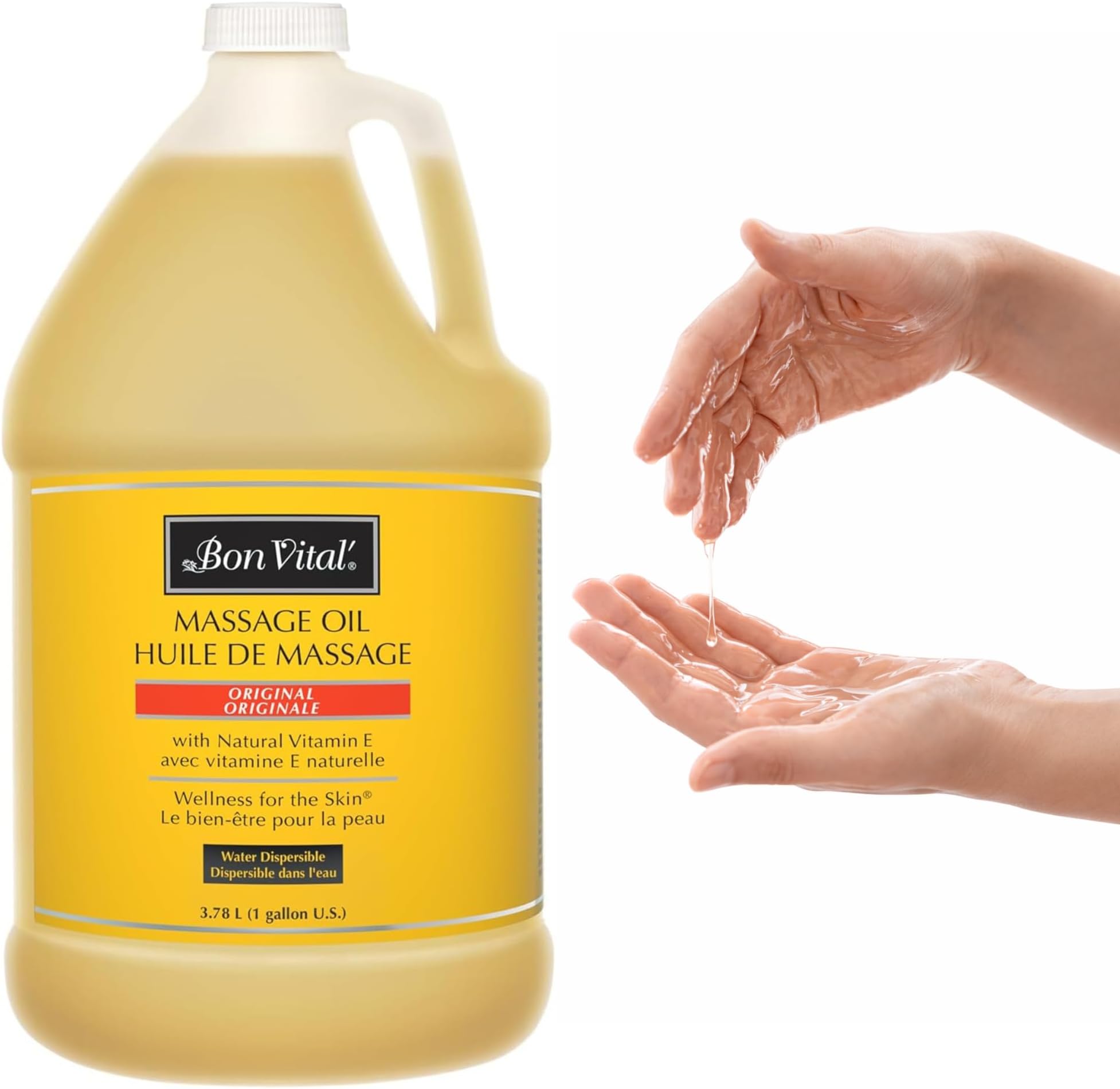 Bon Vital' Original Massage Oil, 1 Gallon Unscented Professional Massage Oil with Natural Oils & Vitamins, Water-Dispersible, No Nut Oils, Smooth Glide for All Massage Modalities
