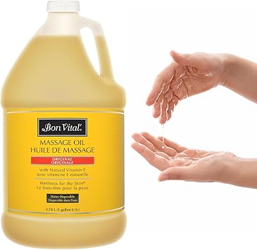 Bon Vital Original Massage Oil, 1 Gallon Unscented Professional Massage Oil with Natural Oils & Vitamins, Water-Dispersible, No Nut Oils, Smooth Glide for All Massage Modalities