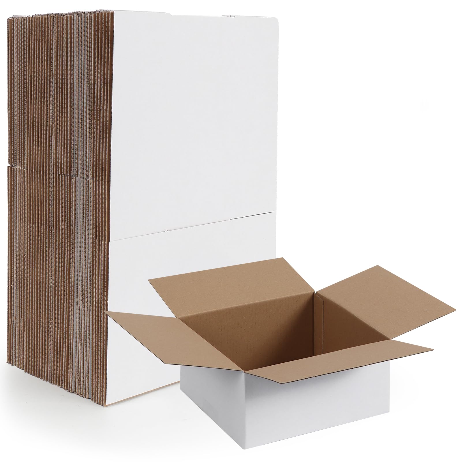 HORLIMER 40 Pack 8x8x4 Shipping Boxes, White Corrugated Cardboard Box for Mailing, Packaging, Small Business