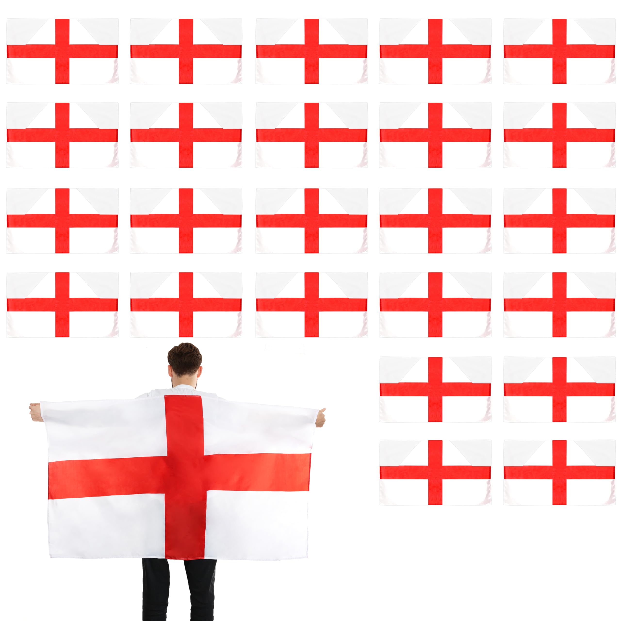 England Wearable Flag Cape - Pack of 24-5ft x 3ft St Georges Flag with Armholes - Football, Rugby Sporting Events, St George's Day Street Parties, Festivals and Celebrations